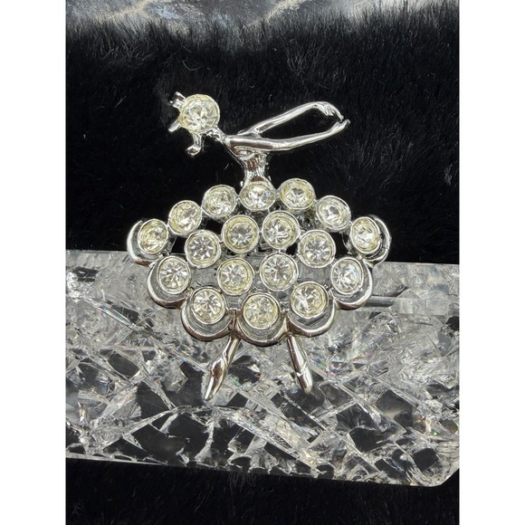 Vintage‎ Ballerina Ballet Dancer Brooch Pin Rhinestone Silver Tone 2" - Picture 2 of 6